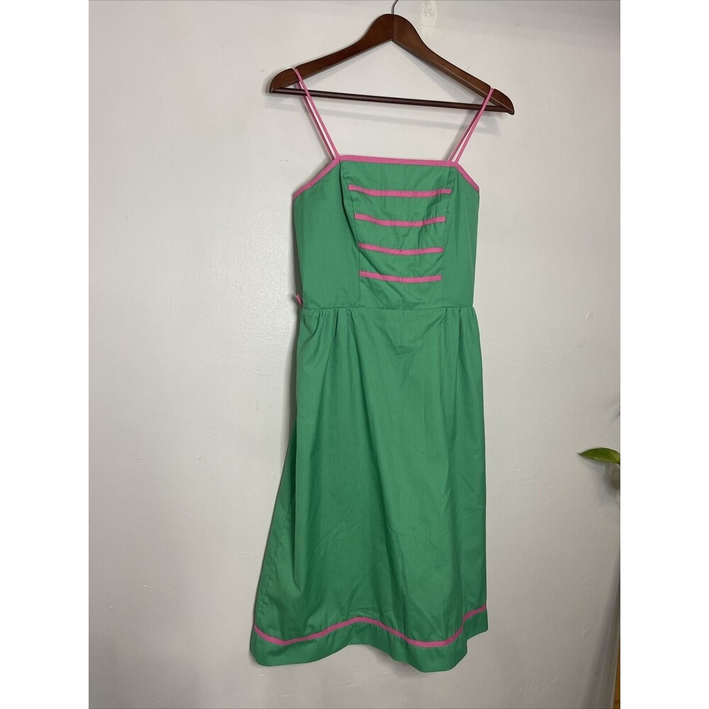 Sea Waves Retro Green Fit And Flare Dress Womens 10 Spaghetti Strap Vintage - Picture 2 of 11